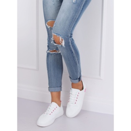 Baskets à lacets blanches et roses BB77 Fushia 2