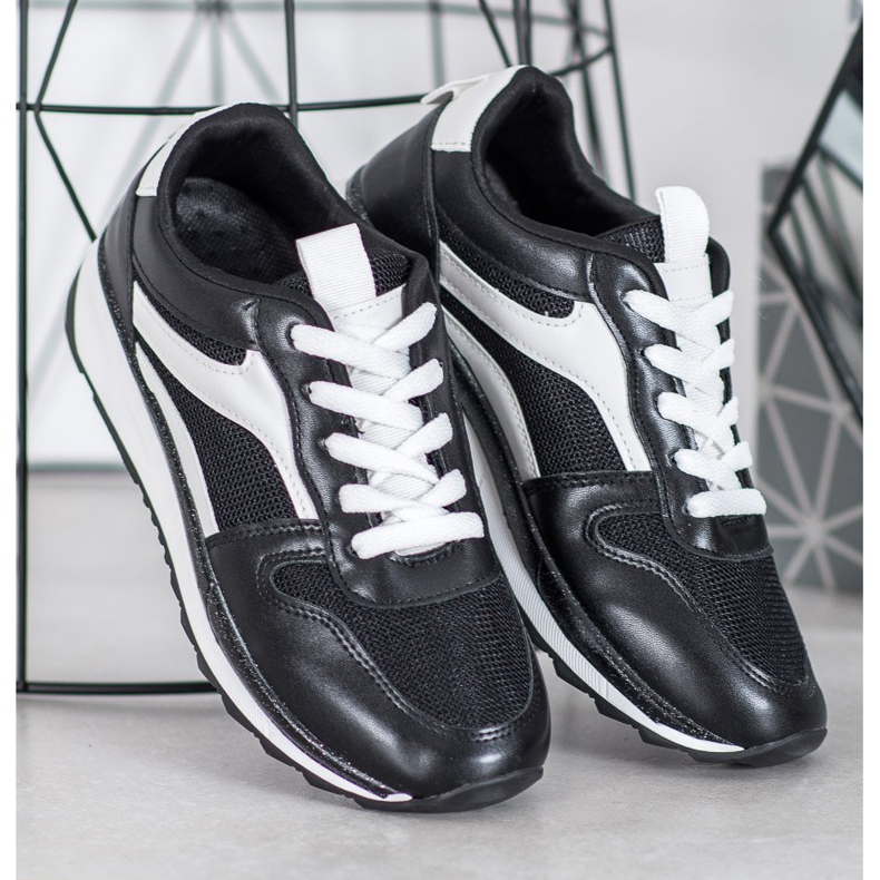 SHELOVET Chaussures noires nouées blanc 1