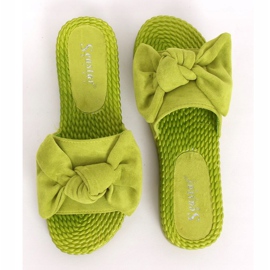 Pantoufles vertes pour femmes avec un nœud YQ225P Vert 2