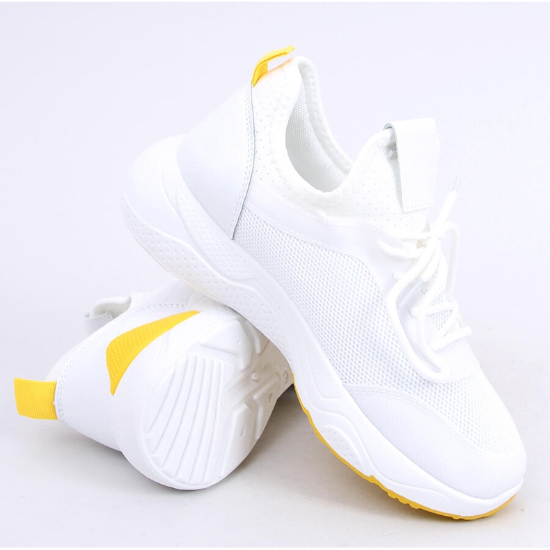 Chaussures de sport en maille blanche B0-547 Jaune 1