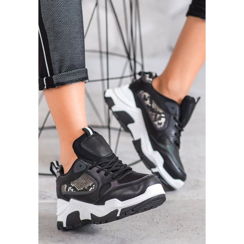 Bella Paris Baskets en cuir écologique le noir multicolore 2