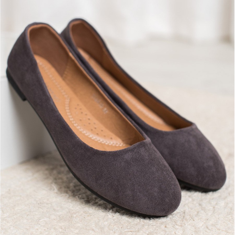 Diamantique Ballerines classiques en daim gris 1