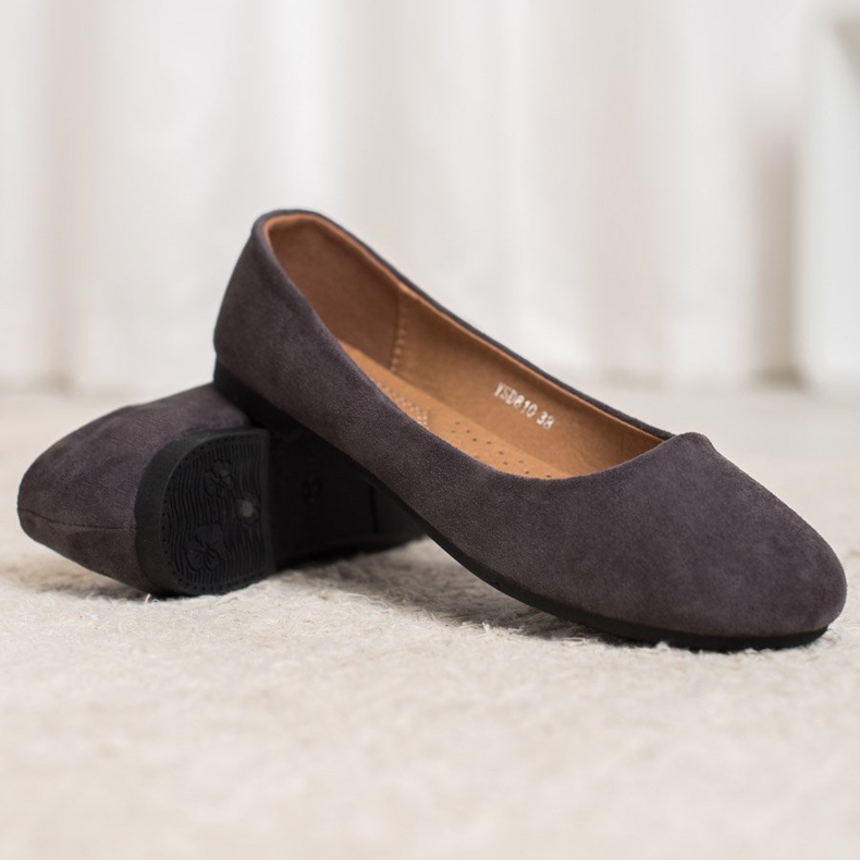 Diamantique Ballerines classiques en daim gris 2