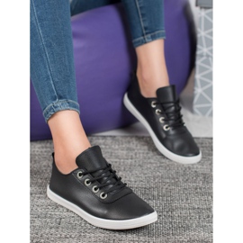 SHELOVET Baskets élégantes en cuir écologique le noir 1