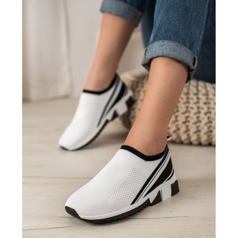 SHELOVET Chaussures à enfiler avec maille blanc noir 1