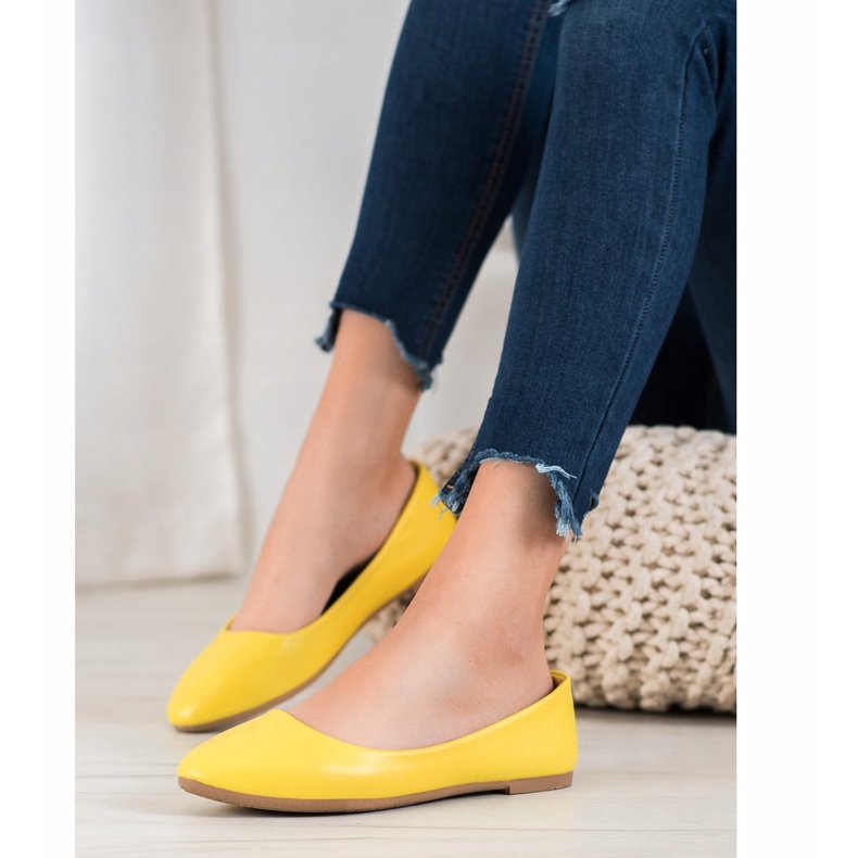 SHELOVET Ballerine classique en cuir écologique jaune 1