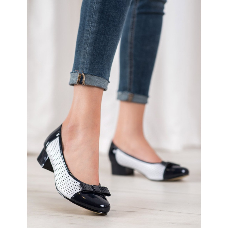 Goodin Escarpins Ajourés Avec Un Noeud blanc bleu 2