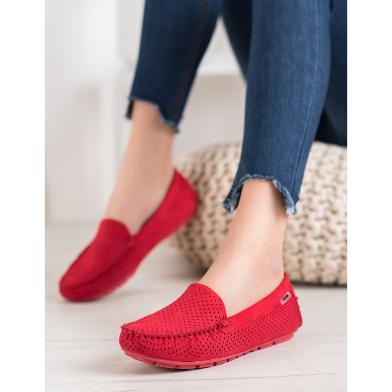 Goodin Mocassins Ajourés En Daim rouge 2