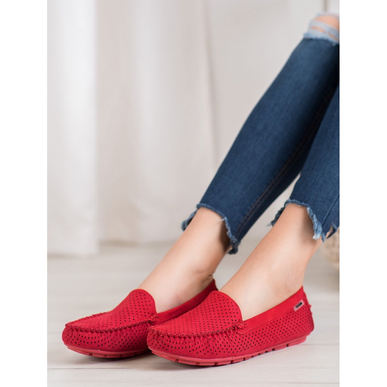 Goodin Mocassins Ajourés En Daim rouge 1
