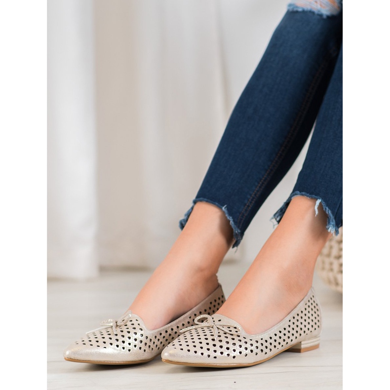 Goodin Ballerines élégantes ajourées doré 1