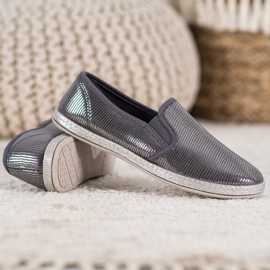 SHELOVET Chaussures à enfiler brillantes gris 1