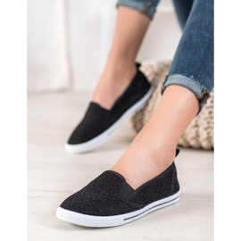 SHELOVET Chaussures à enfiler à paillettes noir 1