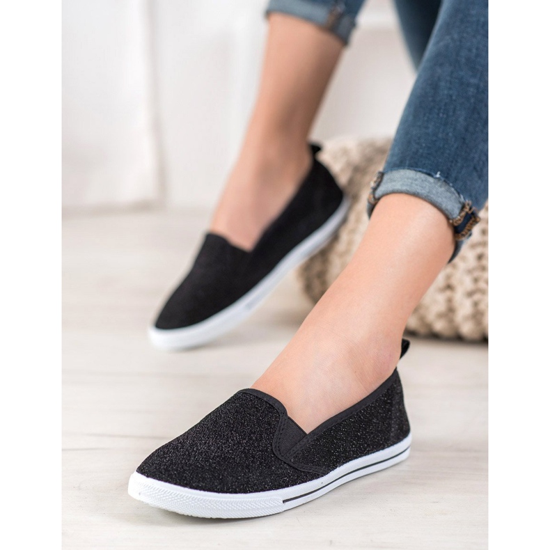 SHELOVET Chaussures à enfiler à paillettes noir 1
