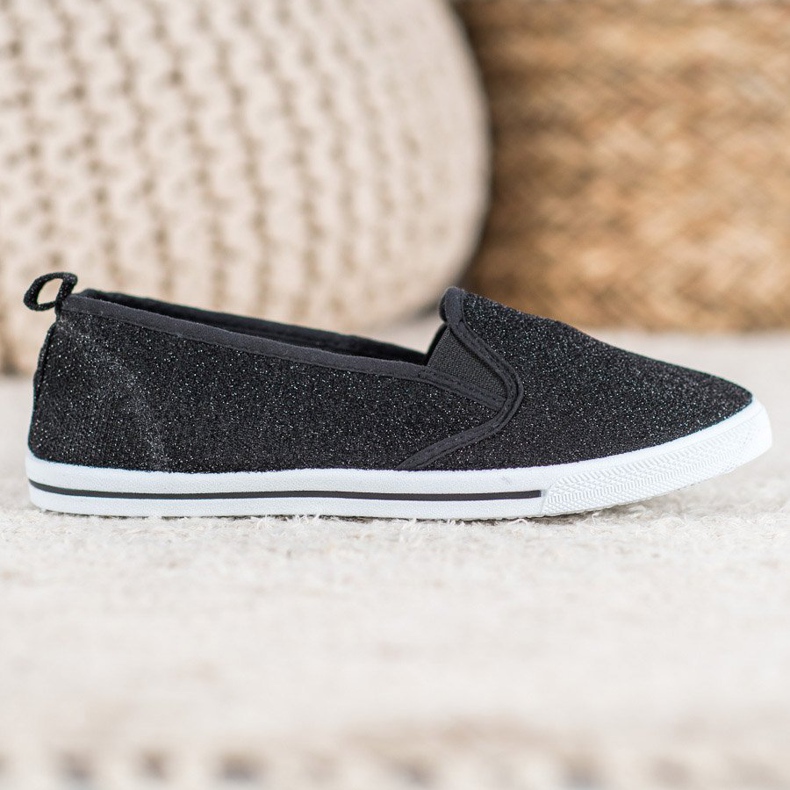 SHELOVET Chaussures à enfiler à paillettes noir 2