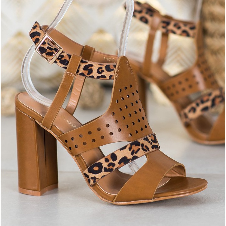 Small Swan Sandales ajourées imprimé léopard brun 1