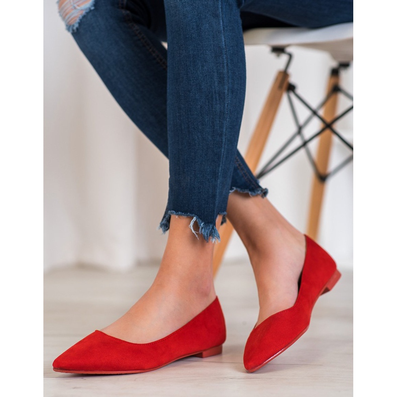SHELOVET Ballerine En Daim En Spitz rouge 2