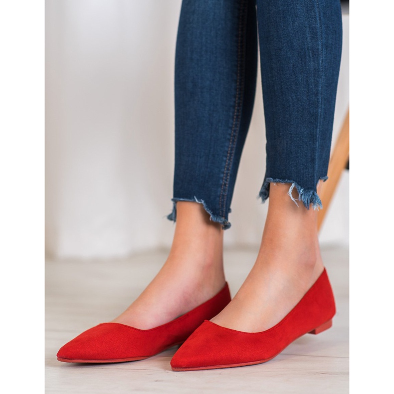 SHELOVET Ballerine En Daim En Spitz rouge 1