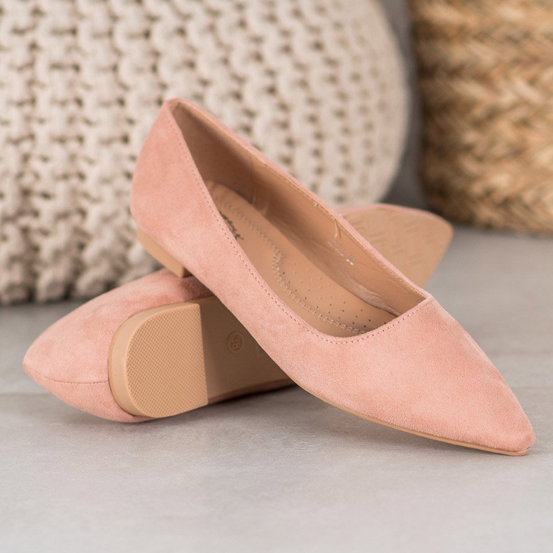 SHELOVET Ballerine En Daim En Spitz rose 1