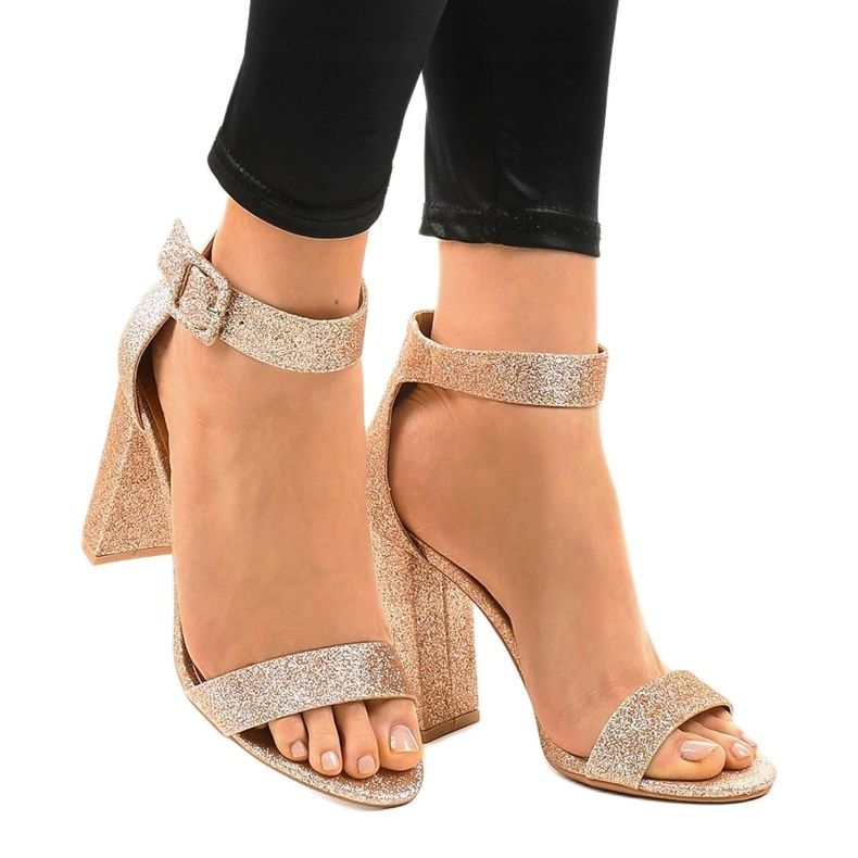 Escarpins roses ouverts à paillettes ZY-161 jaune 1