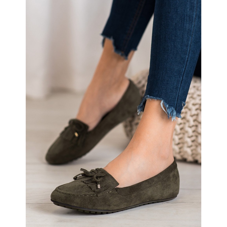 Ideal Shoes Bottes en daim à franges vert 1