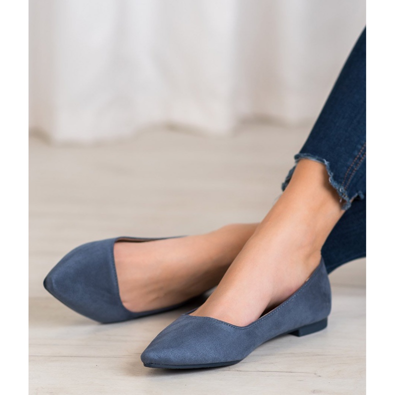 SHELOVET Ballerine En Daim En Spitz bleu 2