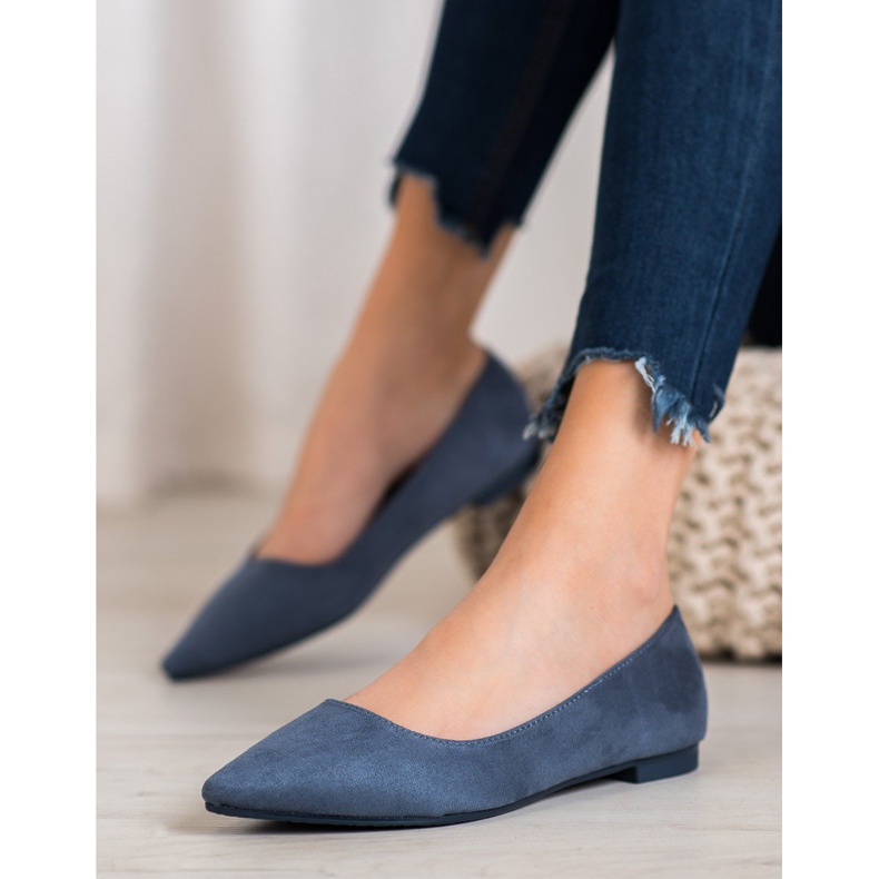SHELOVET Ballerine En Daim En Spitz bleu 1
