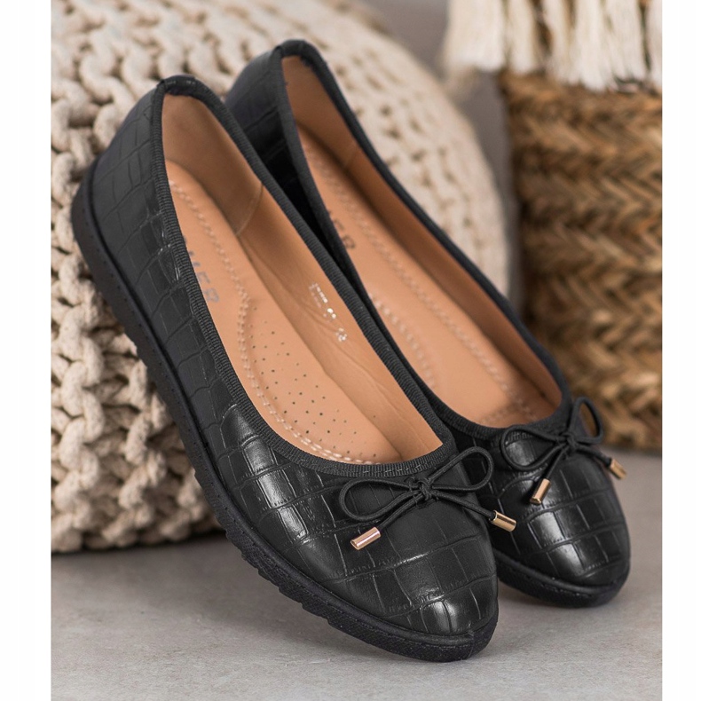SHELOVET Ballerines en cuir écologique noir 1