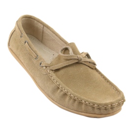 Mocassins femme en cuir American Club JK08 beige 1