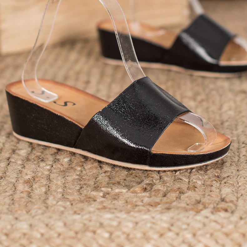 SHELOVET Pantoufles compensées élégantes le noir 2