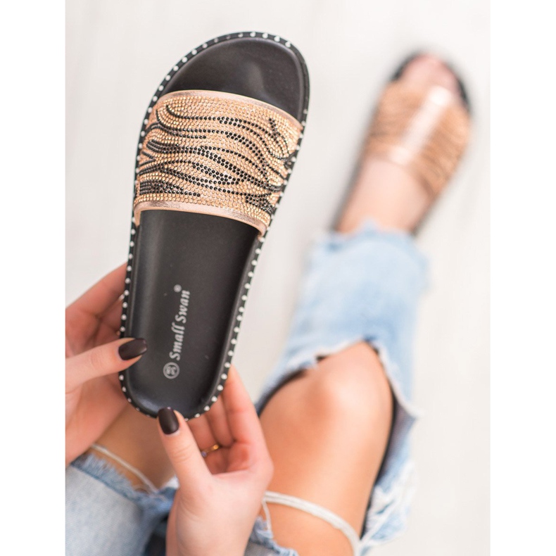 SHELOVET Pantoufles à la mode avec zircone cubique brun jaune 2