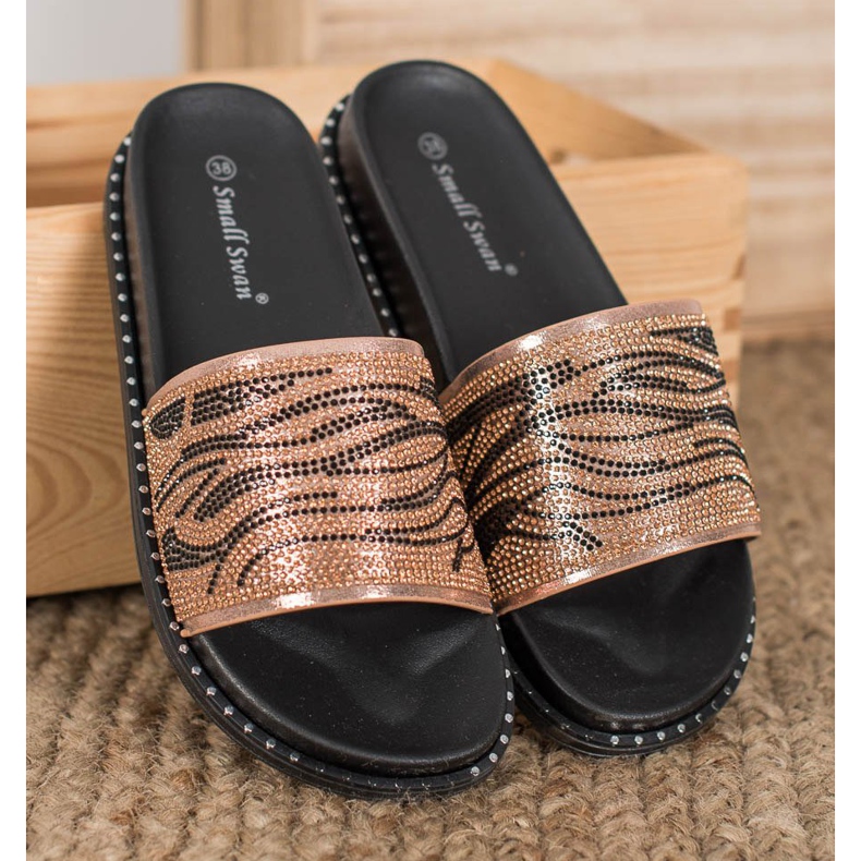 SHELOVET Pantoufles à la mode avec zircone cubique brun jaune 1