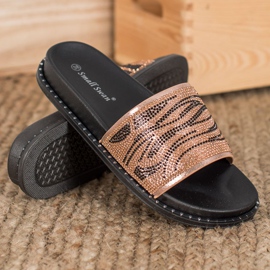 SHELOVET Pantoufles à la mode avec zircone cubique brun jaune 5