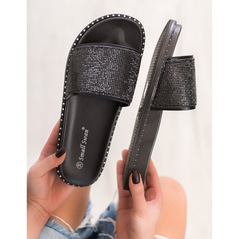 SHELOVET Pantoufles à la mode avec zircone cubique le noir 2