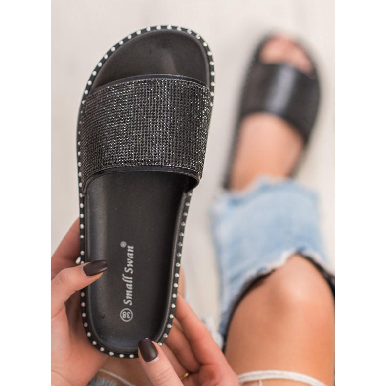 SHELOVET Pantoufles à la mode avec zircone cubique le noir 1