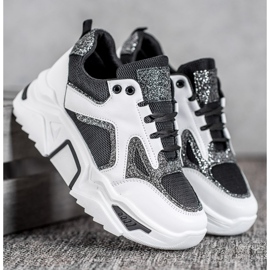 Seastar Baskets à la mode avec des paillettes blanc noir 1