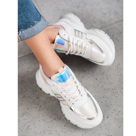 SHELOVET Baskets en cuir écologique à la mode blanche multicolore 1
