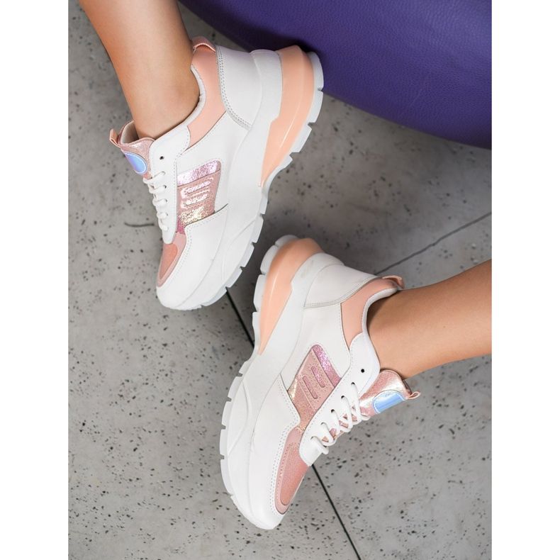 SHELOVET Baskets en cuir écologique à la mode blanc rose multicolore 2