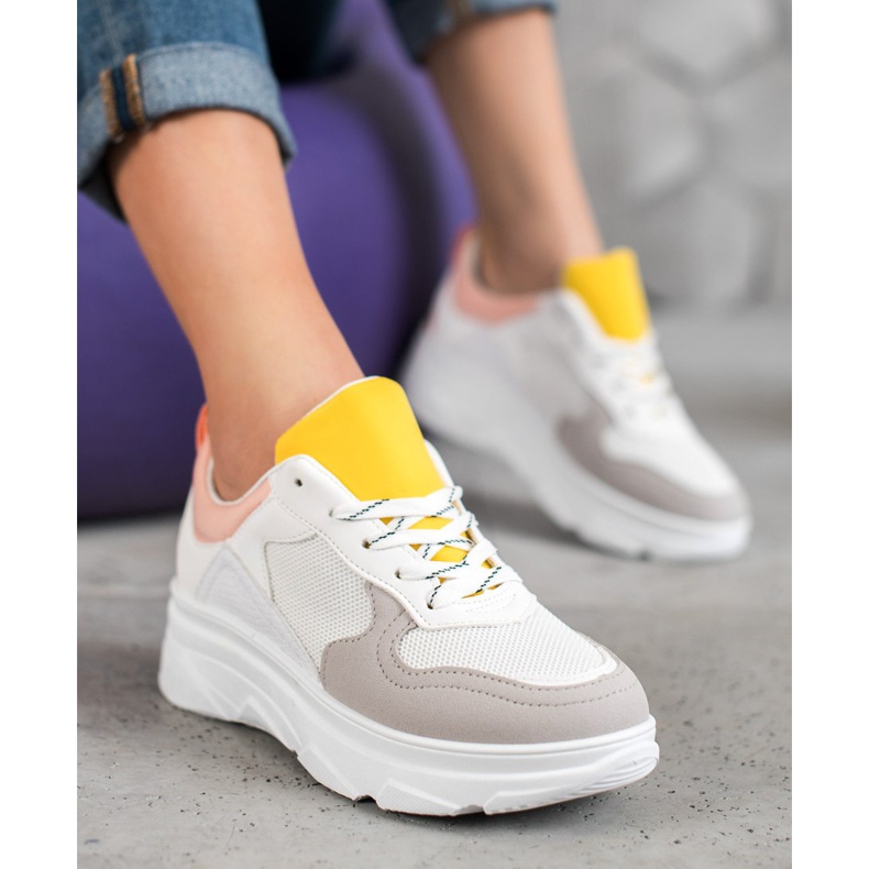 SHELOVET Baskets décontractées en cuir écologique blanche multicolore 1