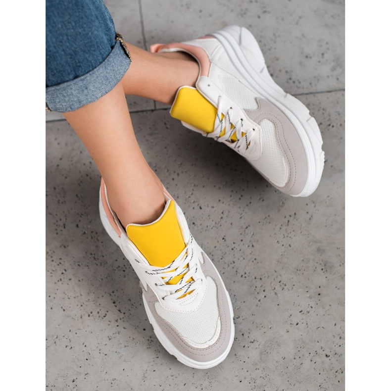 SHELOVET Baskets décontractées en cuir écologique blanc multicolore 2