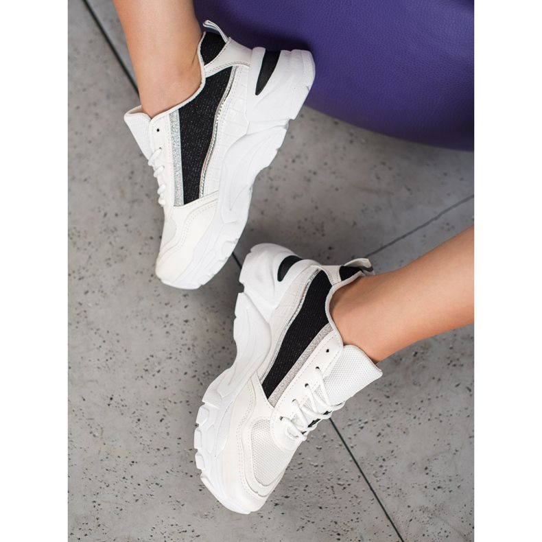 SHELOVET Baskets élégantes à paillettes blanche le noir 1