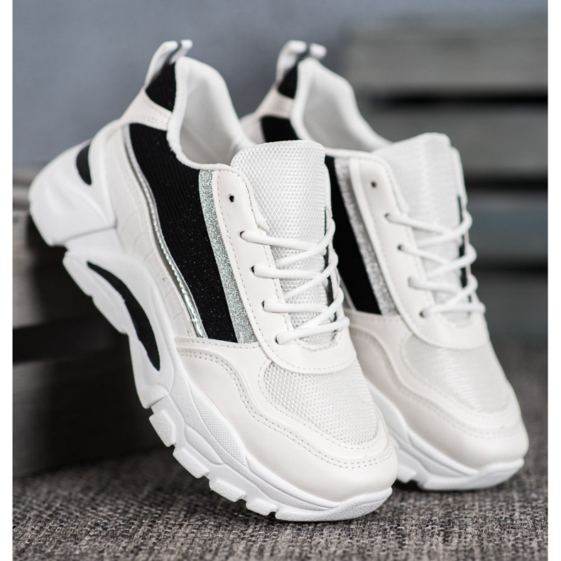 SHELOVET Baskets élégantes à paillettes blanche le noir 2 SHELOVET Baskets élégantes à paillettes blanche le noir 2