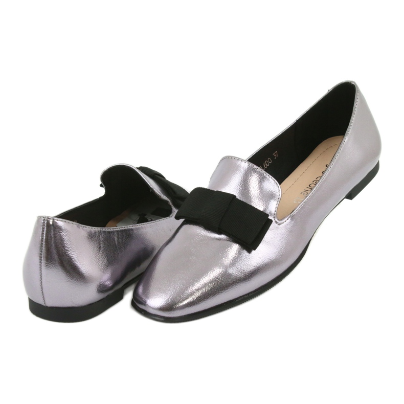 Sergio Leone Ballerines féminines métalliques avec un arc en argent 600 4