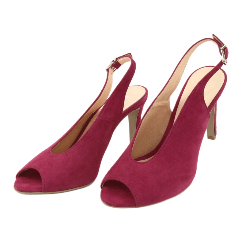 Edeo Sandales en cuir pour femmes sur le talon bordeaux rouge 3