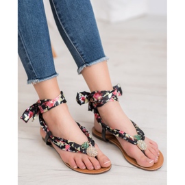 SHELOVET Sandales nouées à l'ananas noir multicolore 2