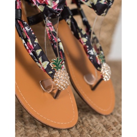 SHELOVET Sandales nouées à l'ananas noir multicolore 1