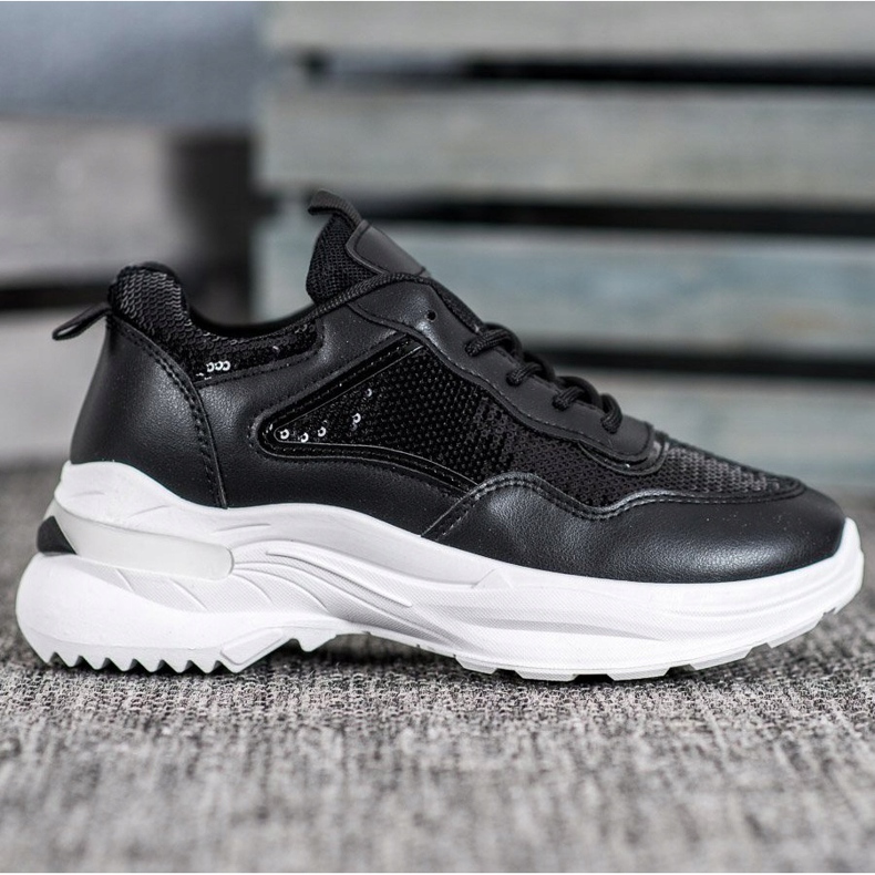 SHELOVET Baskets à la mode avec des paillettes le noir 1