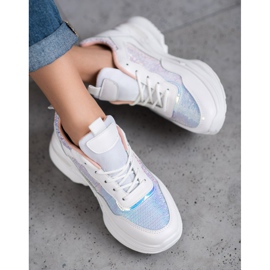 SHELOVET Baskets à la mode avec des paillettes blanche 1