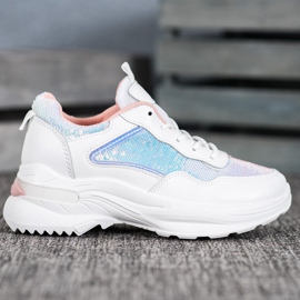 SHELOVET Baskets à la mode avec des paillettes blanc 2