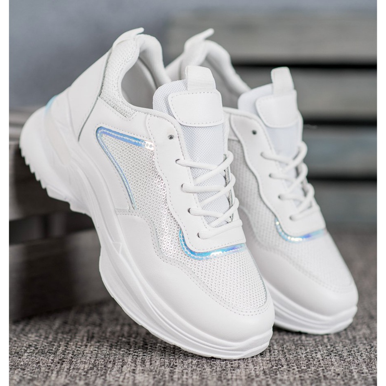 SHELOVET Baskets à la mode avec des paillettes blanc 2