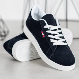 SHELOVET Chaussures confortables en éco-cuir bleu marine 1